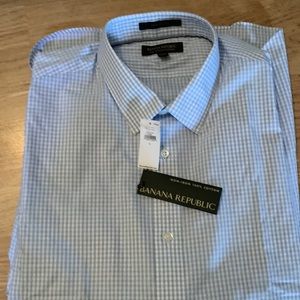 Banana Republic Standard Fit, Blue Plaid Dress Shirt, Size Large